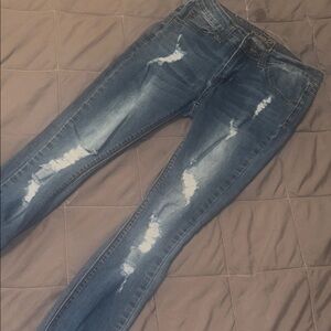 Rue21 Blue Skinny Jeans with Distressing and Fading